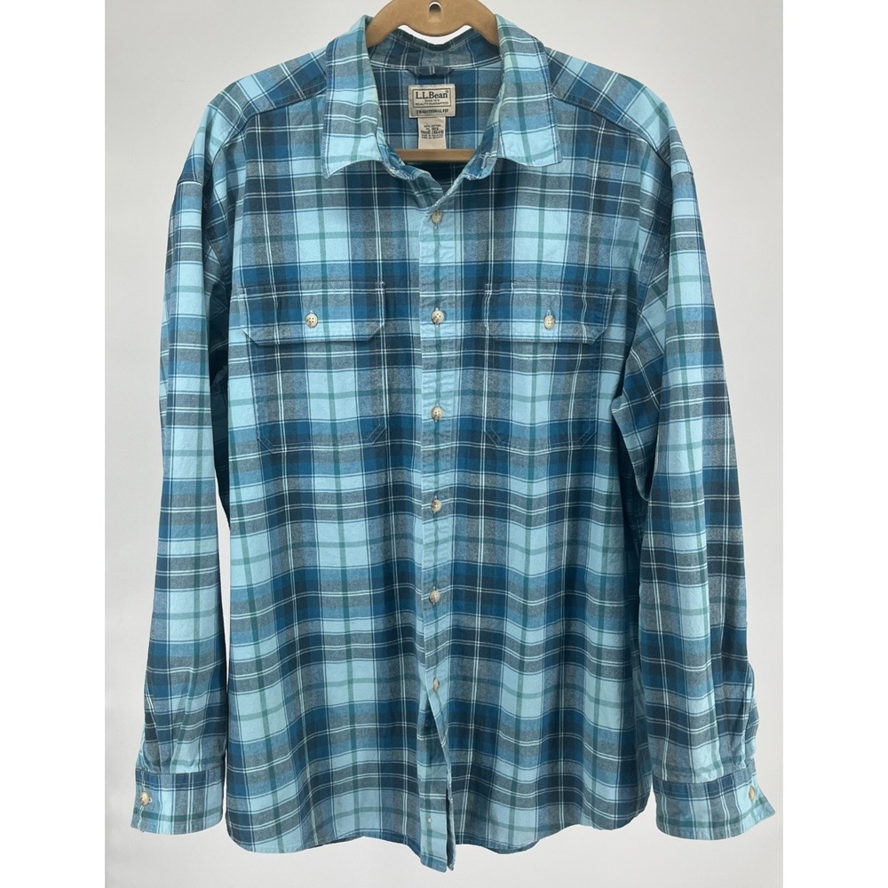 L.L. Bean‎ Blue Plaid 100% Cotton Button Down Shirt XXL